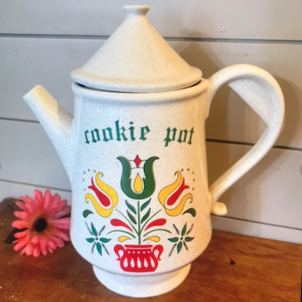 Vintage Ceramic Cookie Pot with Floral Design